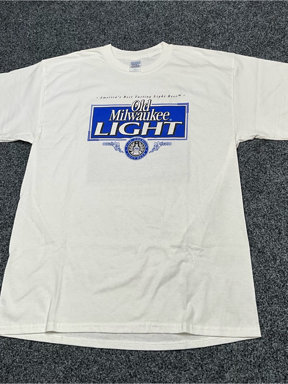 Country Concert Gildan White Tee with Blue Old Milwaukee Light Logo